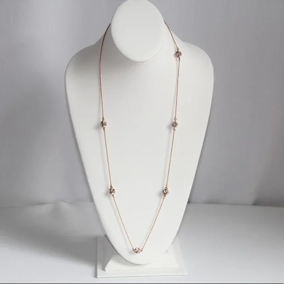 💖KATE SPADE Lady Marmalade Diamond Crystal Statement Scatter Long Necklace Rose - Picture 2 of 6